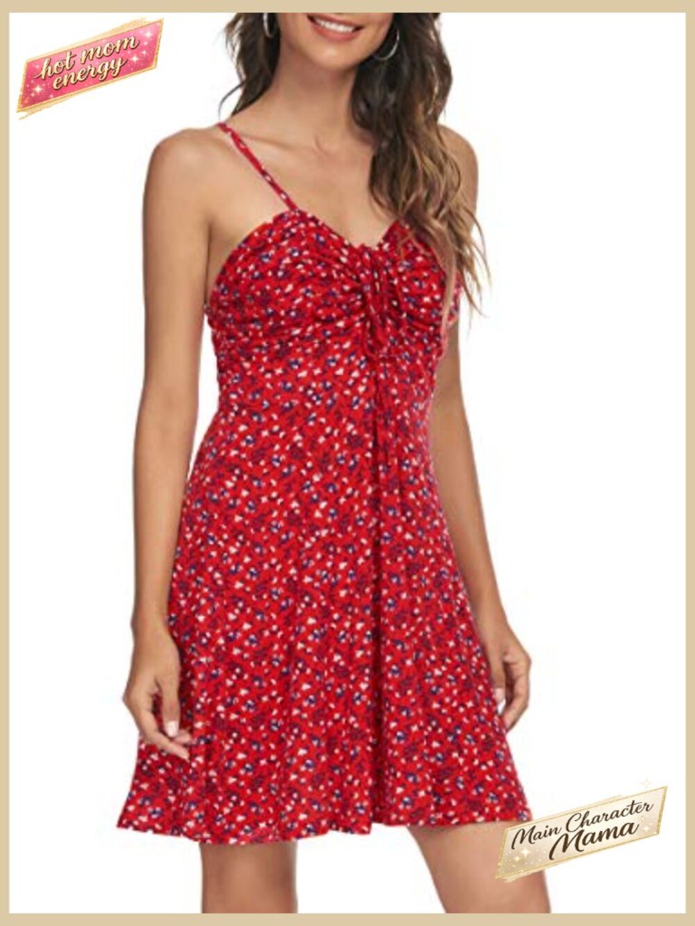 Spaghetti Strap Floral Mini Dress Ruched Front Drawstring Swing Boho Sundress - Picture 3 of 7